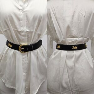 Celine Carriage Belt In Black Leather And Gold Hardware Women's Size 70